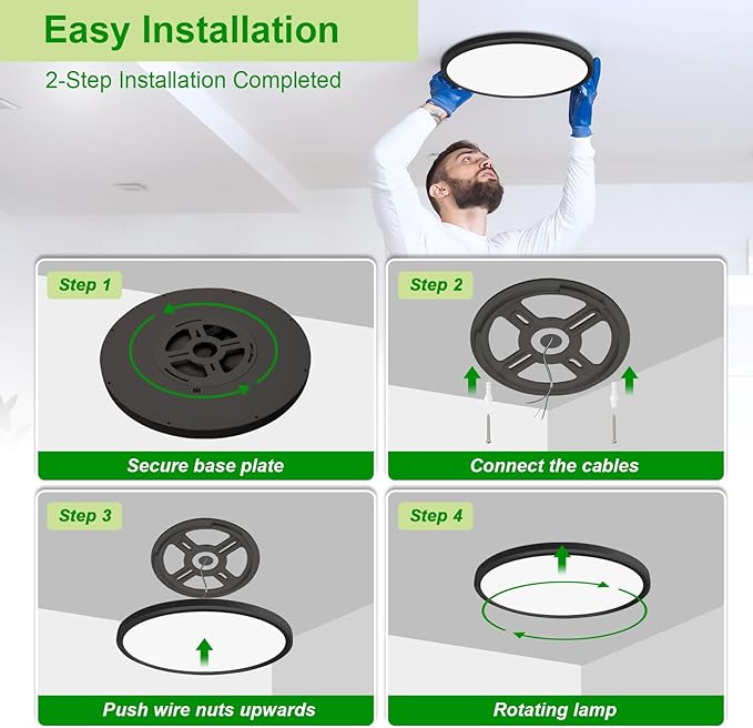 hunhun 8 Pack 3200lm LED Flush Mount Ceiling Light 12 Inch,5CCT Adjustable, Super Slim 0.87 inch led Ceiling Light Fixture for Bedroom, Living Room, Dining Room (Black, 8-Pack)