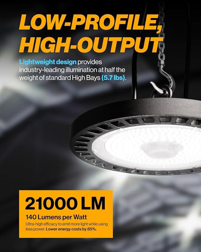 Sunco 20 Pack UFO LED High Bay Light, 150W, 21000 Lumens 6000K 100-277V Dimmable 0-10V, Ultra Bright Commercial Shop Lights for Warehouse, Factory, Workshop, Garage & Barn, Ceiling Mount, UL