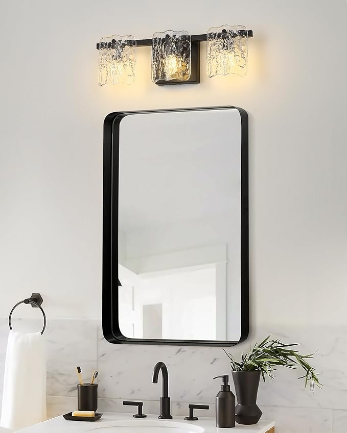 3-Light Bathroom Vanity Light, Black Bathroom Light Fixture Over Mirror with Clear Glass, Modern Bath Wall Sconce Light for Bath Restroom, OS-MM5002-3BK