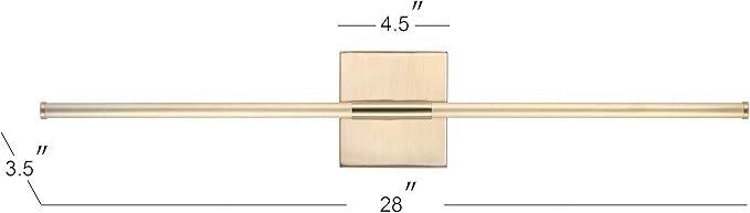 JONATHAN Y 28" Brass Gold Modern Dimmable Integrated LED Wall Sconce, Metal Vanity Light for Bathroom Mirror Bedroom Hallway, Sleek Hardwired Wall Lamp Fixture, 3000K (JYL7022B)