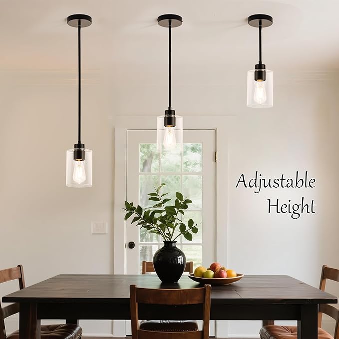 MAYNA 2-Pack Black Farmhouse Pendant Lighting, Rustic Glass Kitchen Island Lights with Bulbs, Adjustable Rods Vintage Hanging Fixtures for Dining Room, Bar