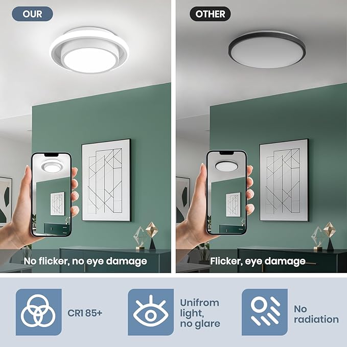 12IN Modern LED Ceiling Light Fixtures, Cool Light Circle 6000K Hallway Lights White Close to Ceiling Light for Kitchen Bedroom Balcony Bathroom Living Room