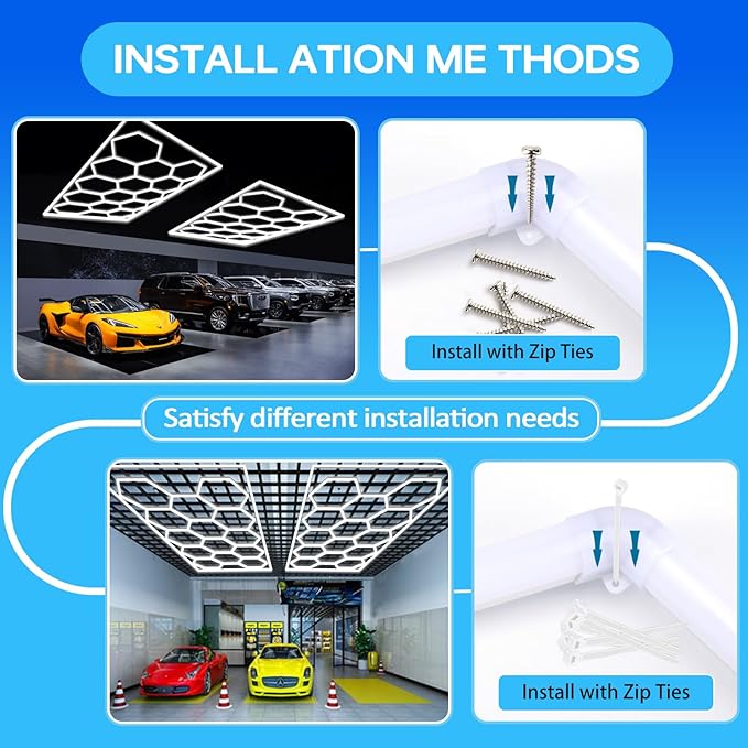 LZHOME Updated Bigger Size Hexagon LED Garage Light: Ultra-Bright Hex Ceiling Lights, Hexagon led Lights for Garage Warehouse Workshop Gym Basement