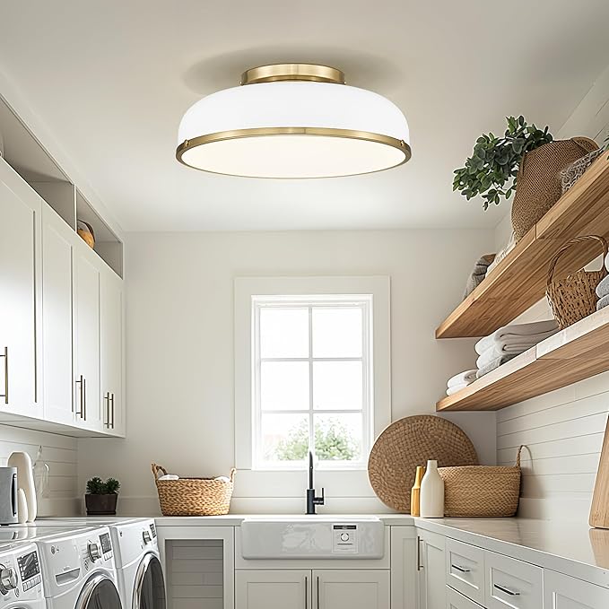 kudos Ceiling Light, 16-inch LED Flush Mount Ceiling Light, White and Gold Finish, 30W/1900lm Light Fixtures Ceiling Mount for Bedroom,Hallway, 3000K/3700K/4500K/5100K/6000K Adjustbale, KDCL15-WT-L