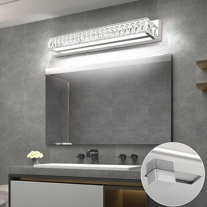 ZUZITO 30in LED Bathroom Lights Over Mirror Modern Crystal Vanity Lights Bar Chrome Wall Lighting for Bath