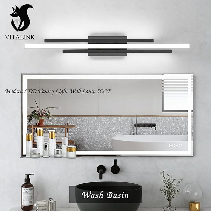 Black Vanity Light, 35" Modern LED Wall Light Long Wall Lamp for Bathroom Over Mirror Dimmable Hardwired Wall Mount Lighting Over Vanity Indoor 5CCT(3000K/3800K/4500K/5200K/6000K)