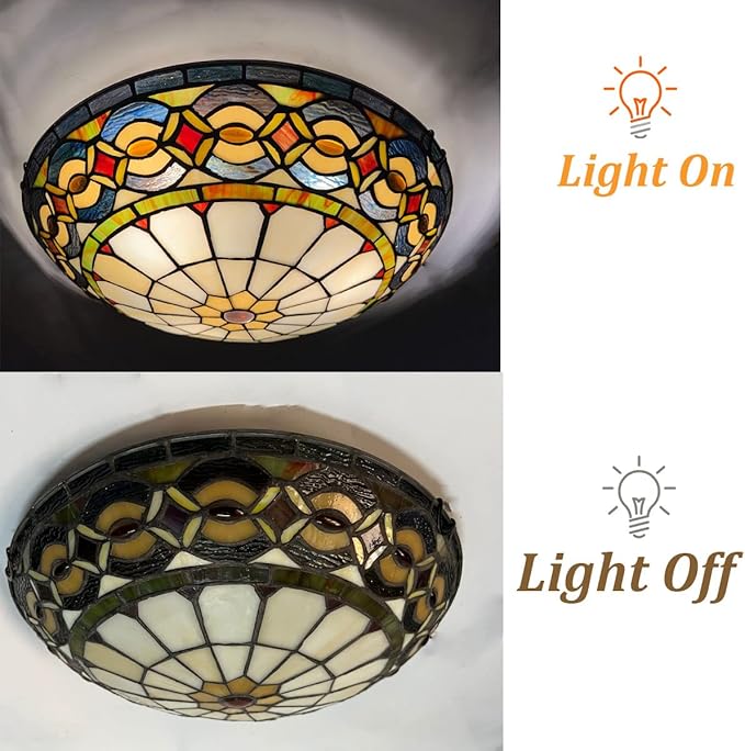 ARTZONE Tiffany Ceiling Lights, Stained Glass Ceiling Light 3-Lights 16 Inch Tiffany Flush Mount Ceiling Light for Bedroom Dining Living Room Entryway Foyer