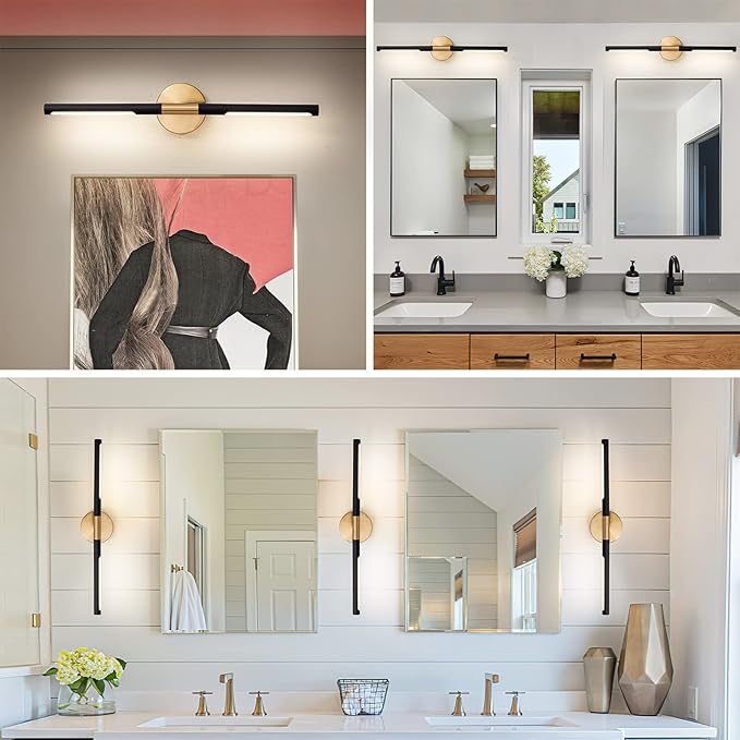 Modern Bathroom Light Fixtures Over Mirror 23.6 Inch, 18W 360° Rotatable Dimmable 4000K Led Vanity Light Bar, Black and Gold Bathroom Vanity Lights Above Mirror