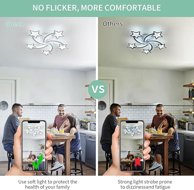 Goeco Kids Ceiling Light, 3 Light Modes (3000K/4500K/6000K) Modern Acrylic LED Close to Ceiling Light Fixture, White Star Shape Flush Mount Lamp for Kids Room, Nursery, Bedroom, Living Room