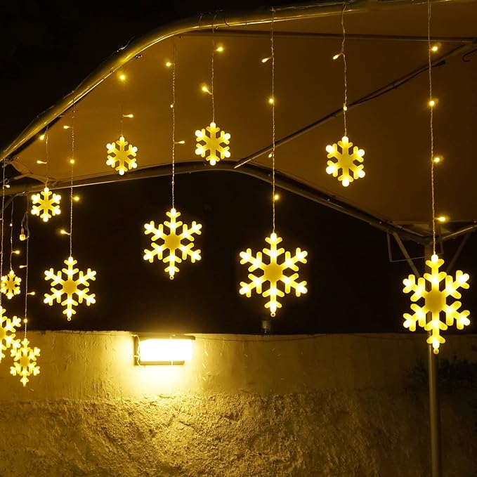 Toodour Christmas Snowflake Lights Outdoor, 17.22ft 264 LED Snowflake Icicle Lights with 22 Drops, Connectable, 8 Modes Waterproof Warm White Christmas Light for Curtain, Eaves, Window, Xmas Decor