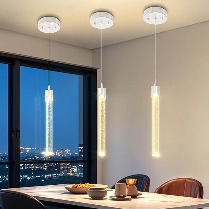 ykolupty Mini 1 Light Chrome Crystal Pendant Lights,Modern Led Kitchen Island Hanging Light Fixture,Adjustable Pendant Lighting for Kitchen Island,Dimmable 2700k-6000k