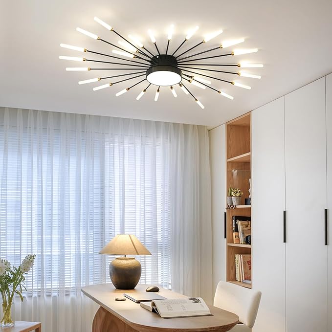 Modern LED Ceiling Light, Ring Black Flush Mount Ceiling Lights Fixture with Remote Control, Acrylic Ceiling Lamp for Bedroom Hallway Kitchen Island, 3000k-6500k Dimmable (41IN, Firework)