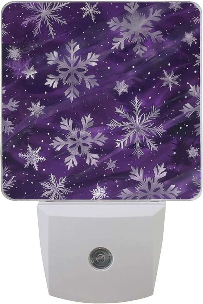Winter Snowflake Purple Night Light LED Sensor Set of 2 Christmas Snowman Xmas Table Desk Lamps with Adjustable Brightness Eye-Caring for Home Bedroom Office Parlour