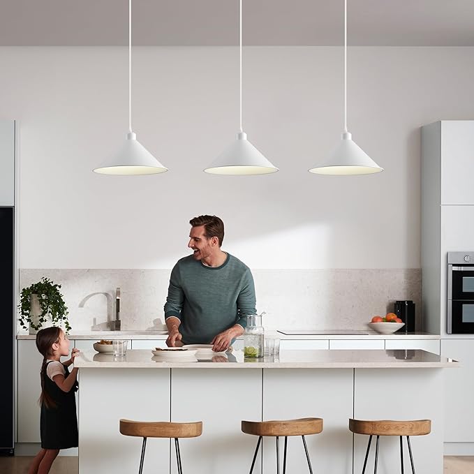 11.8IN Plug in Pendant Light 2 Pack Industrial Hanging Lamp White Vintage Pendant Lighting Fixtures with 15ft Cord On/Off Switch for Kitchen Island Dinning