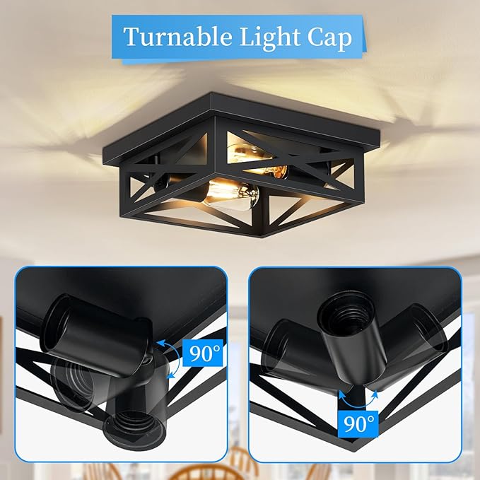 Black Flush Mount Ceiling Light Fixture,Square Hallway Light Fixtures Ceiling,Light Fixtures Ceiling Mount for Farmhouse,Kitchen,Hall,Bedroom,1 Pack