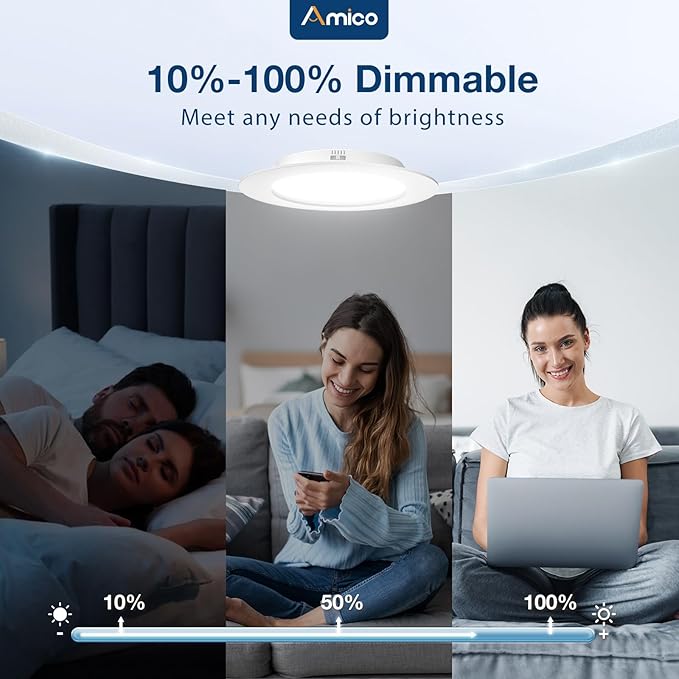 Amico 4 Inch 5CCT LED Recessed Lighting 12 Pack, Dimmable, Damp Rated, 9W=60W, Can Lights with Baffle Trim, Retrofit Installation, ETL&FCC, White