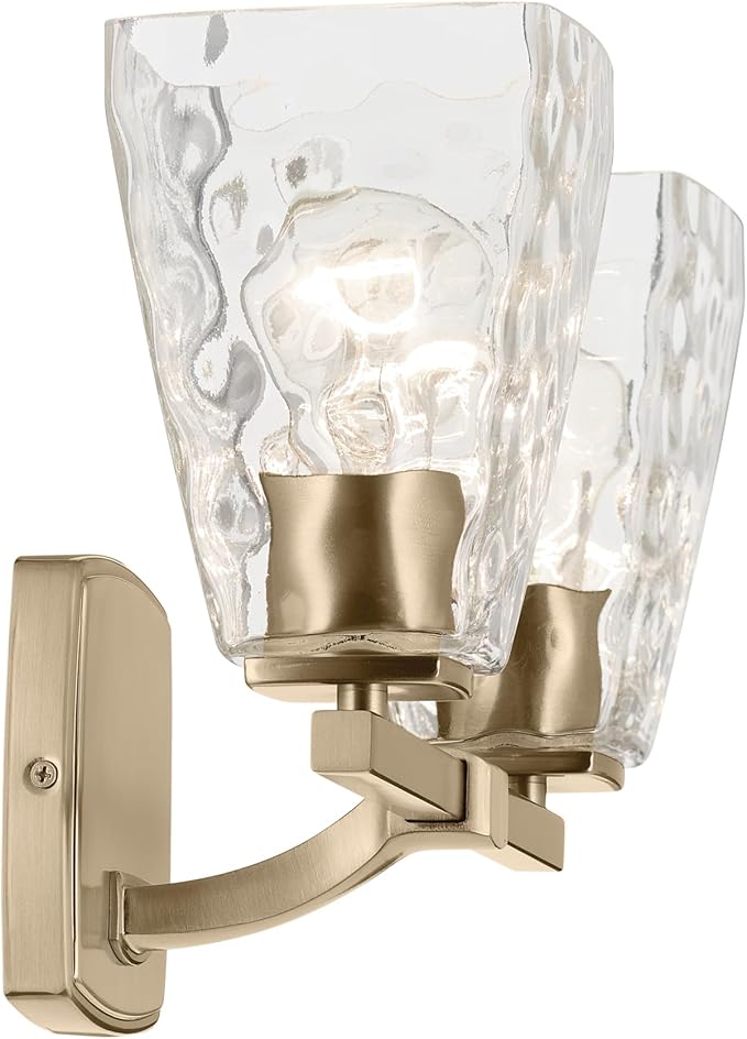 Kichler Marant 14.25" 2-Light Bathroom Vanity Light Fixture with Clear Water Glass in Champagne Bronze for Powder Room Over Mirror (14.25" W x 9.5" H), 55215CPZWTR