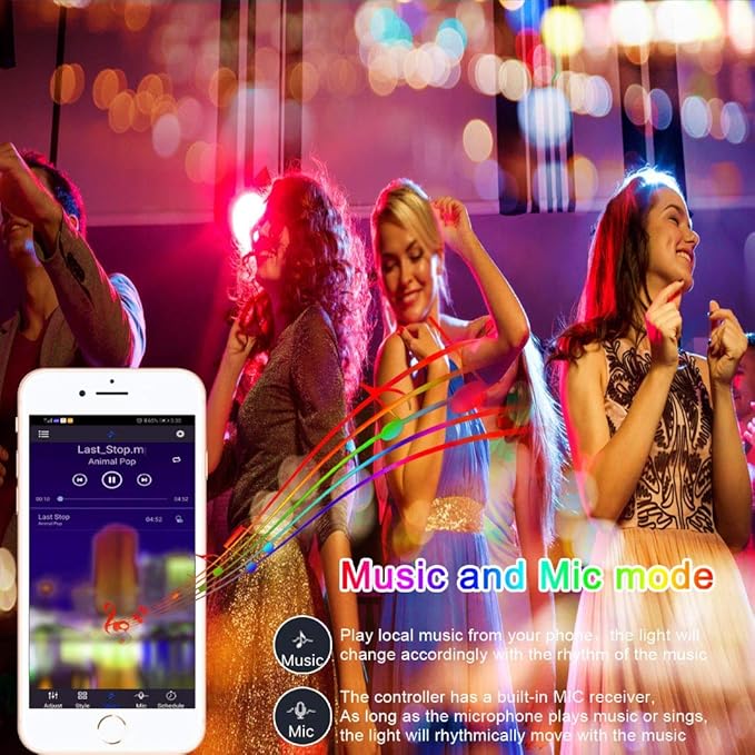 LED Strip Lights 32.8ft, Multicolor RGB LED Light Strips, 5050 LED Tape Lights, Music Sync Color Changing+Remote Control +APP Controlled LED Strip Lights for Bedroom Party Christmas Decoration