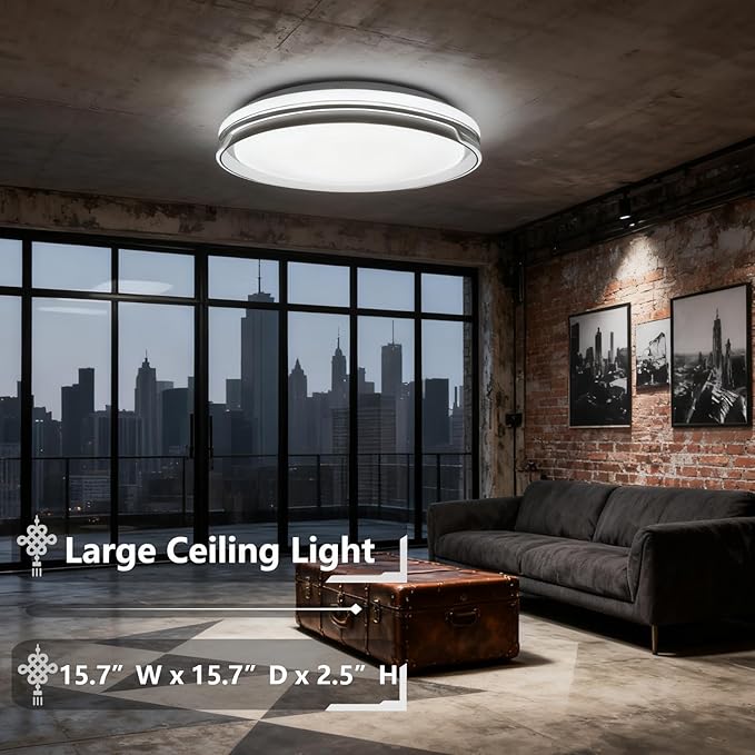 OOWOLF Flush Mount LED Ceiling Light Fixture, 2700K-6500K Super Bright 40W 4000LM 15.75 Inch Dimmable Warm/White Light Kitchen Light Modern Ceiling Lamp for Bedroom Bathroom, Chandeliers with Remote