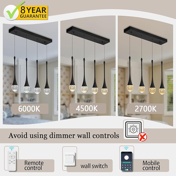 ykolupty Dining Room Light Fixture 4-Light Black Kitchen Island Lighting Industrial Linear Crystal Chandeliers for Dining Room Pendant Light Fixture for Living Room Hallway Bedroom