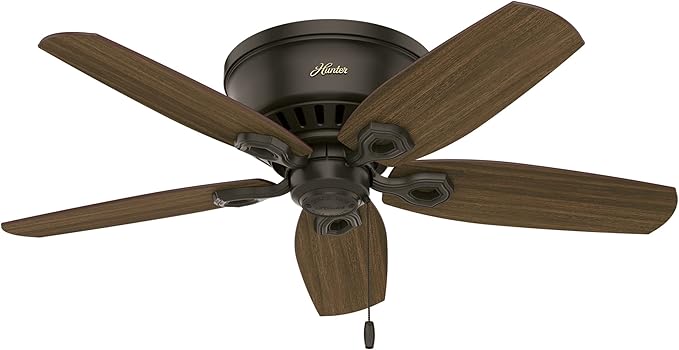 Hunter 42 inch Indoor Ceiling Fan with LED Lights - Bronze Ceiling Fan with Pull Chain, For Bedroom, Living Room, or Kitchen, Low Profile Mount, No Remote, 5 Blades - Builder 51091, New Bronze