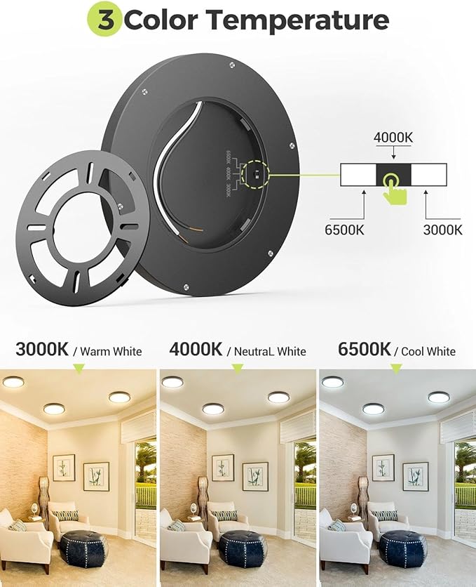 hepside 23INCH Big Dimmable Flush Mount Ceiling Light Fixture Black, 3CCT Selectable 3000/4000/6500K Ceiling Lamp, 56W 5600LM Super Bright Low Profile Light for Bedroom, Kitchen, Bathroom, Hallway