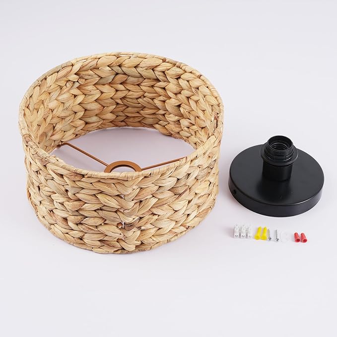 Boho Light Fixture Handwoven Rattan Semi-Flush Ceiling Light - 11.8ft Cord, 1-Light Eco-Friendly Bohemian Style for Bedroom/Kitchen/Farmhouse | Low-Carbon Rattan Woven Lighting