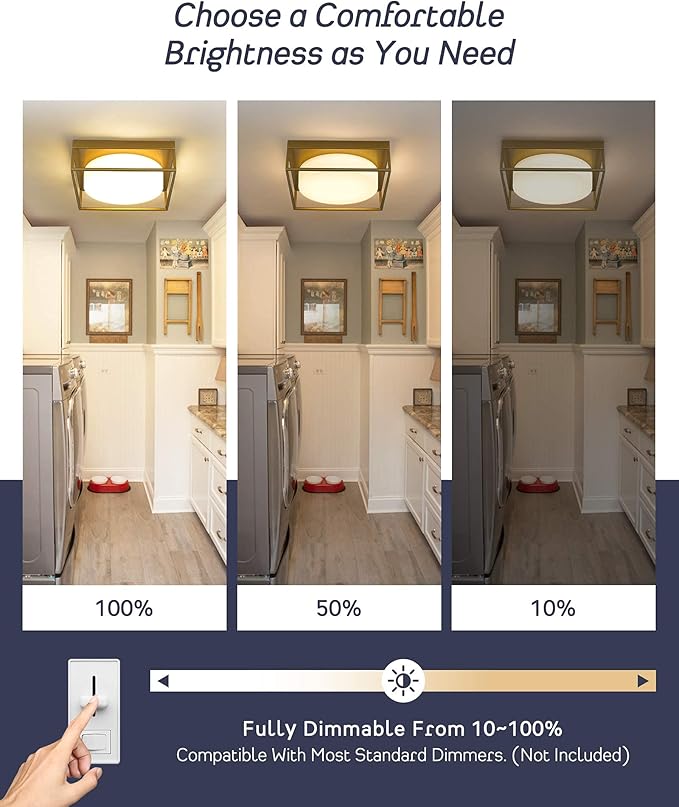 3Pack Modern Flush Mount Ceiling Light Gold, 12 Inch LED Bedroom Ceiling Light Fixture 24W 950 Lumen, Dimmable 3000K, Square Ceiling Lamp for Bathroom Hallway Kitchen