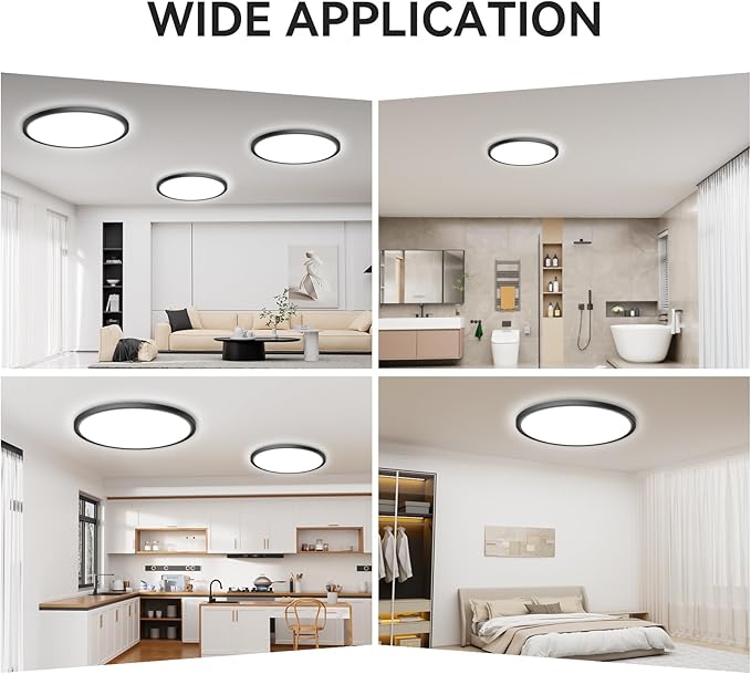 4700lm LED Flush Mount Ceiling Light, Super Slim 16 inch LED Ceiling Light, 5000K LED Ceiling Light for Bedroom, Living Room, Dining Room (Black, Four Pack)