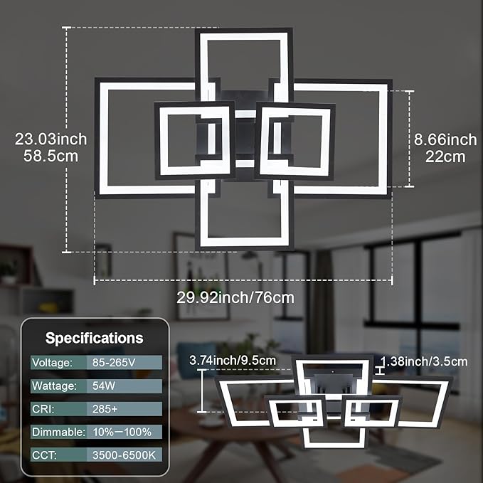 EIDISUNY Modern LED Ceiling Light, Square LED Flush Mount Ceiling Light, Dimmable Kitchen Light Fixtures with Remote&APP, Close to Ceiling Lighting Fixture for Dining Room Kitchen Living Room Bedroom
