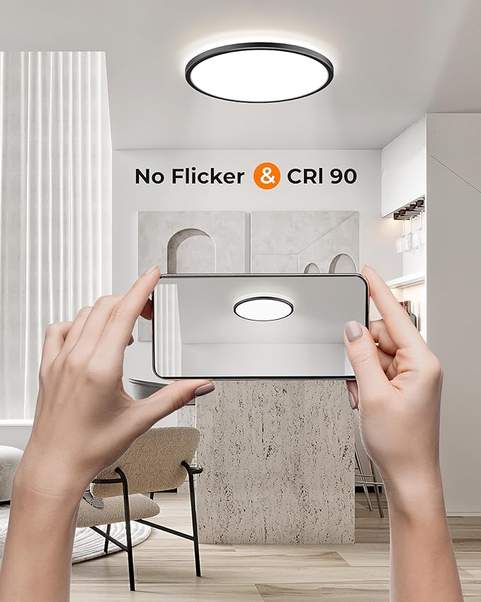 BLNAN 15.4 Inch LED Flush Mount Ceiling Light, 3000K-5000K 3 Color Selectable Ceiling Lights, 36W 3600LM Closet Light Fixture, Ceiling Lamp for Bedroom, Dining Room, Kitchen, Black