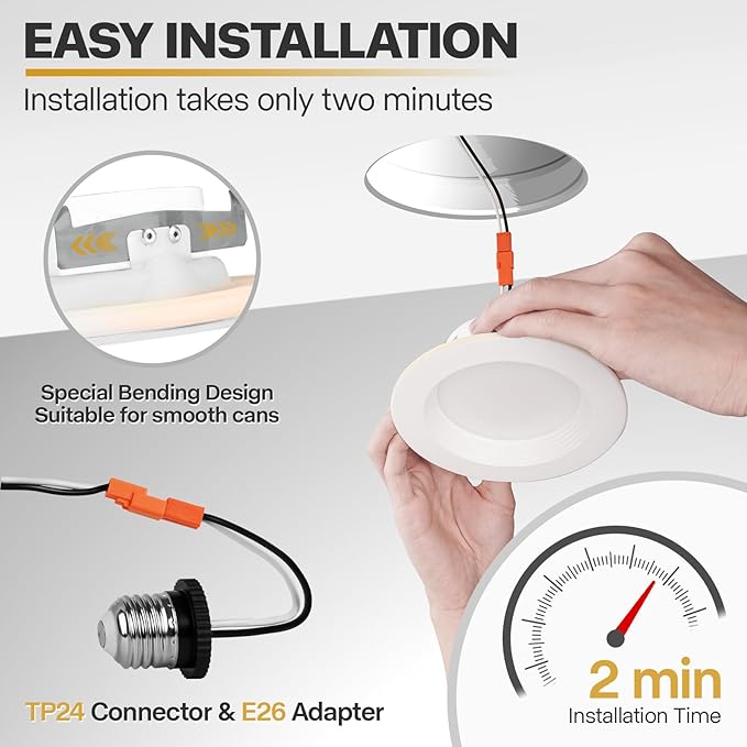 POWERASIA 1 Pack 4 Inch LED Can Lights with Night Light, 5CCT Retrofit Recessed Lighting Selectable 2700K-6000K Dimmable, 9W=55W, 630LM Downlight with Metal Smooth Trim - ETL and Energy Star