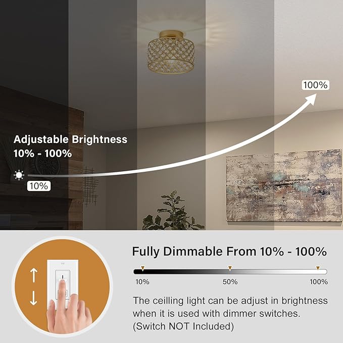 Gold Crystal Ceiling Light Fixture,Modern Semi Flush Mount Ceiling Lighting Fixture,Round Small Chandelier for Hallway, Entryway, Laundry Room, Kitchen, Bedroom, Foyer, Bathroom, 1 Light, 9 inch