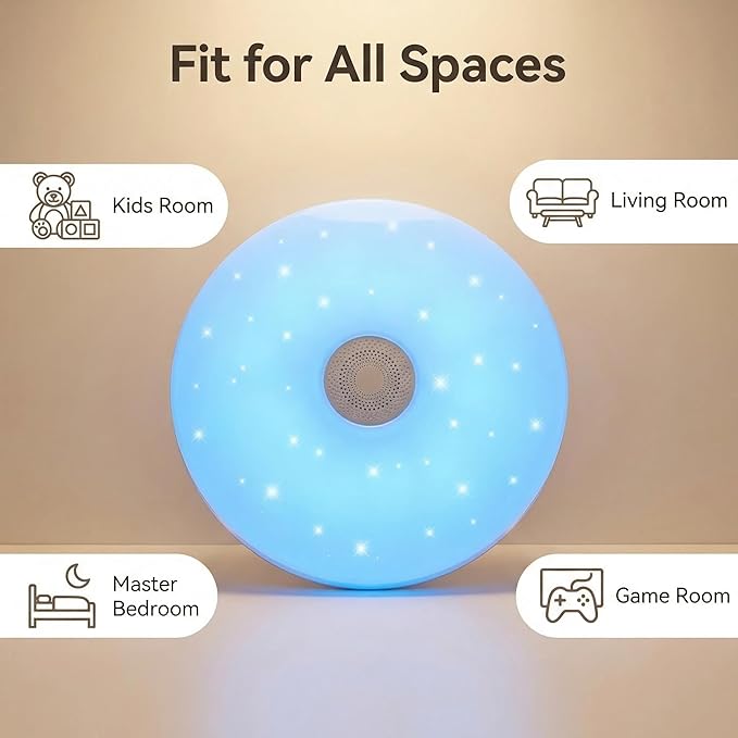 HANTANG RGB Ceiling Light with BT Speaker, 42W 14Inch Smart Music Lights Colorful Dimmable with APP and Remote Control, Color Changing Led Light Fixture Flush Mount for Bathroom Shower Bedroom