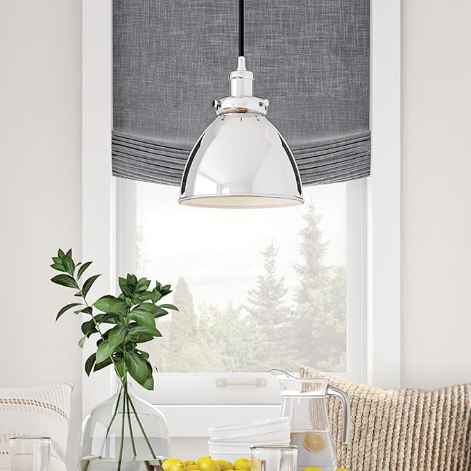 Henn&Hart 8'' Industrial Dimmable Pendant Light Fixture with Polished Silver Metal Dome Shade and 8' Adjustable Cord for Kitchen Island, Dining Room or Game Room, Polished Silver
