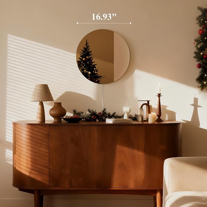 ONEWISH LED Wall Sconce, Dimmable Mirror Wall Lamp,16.93 inch Round Wall Lights for Bedroom with Memory Function, Wall Lamps for Living Room Entryway, Bronze