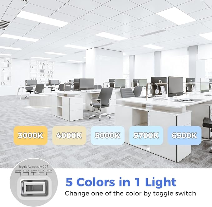 AIKVSXER 1 Pack 2x4 LED Flat Panel Light - Selectable 5 CCT 3000K-6500K & 5 Wattage 30-70W 7700Lm 0-10V Dimmable 2 x 4 led Drop Ceiling Light Fixture 120-277V for Commercial and Home