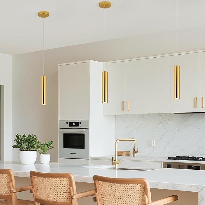 Zoomable LED Pendant Lights Modern Ceiling Hanging Spotlight Pendant Lighting,5CCT/2700K-5000K,Zoomable 15°-60°,Unique Pendant Lighting for Kitchen Island Bar,12W (Gold)