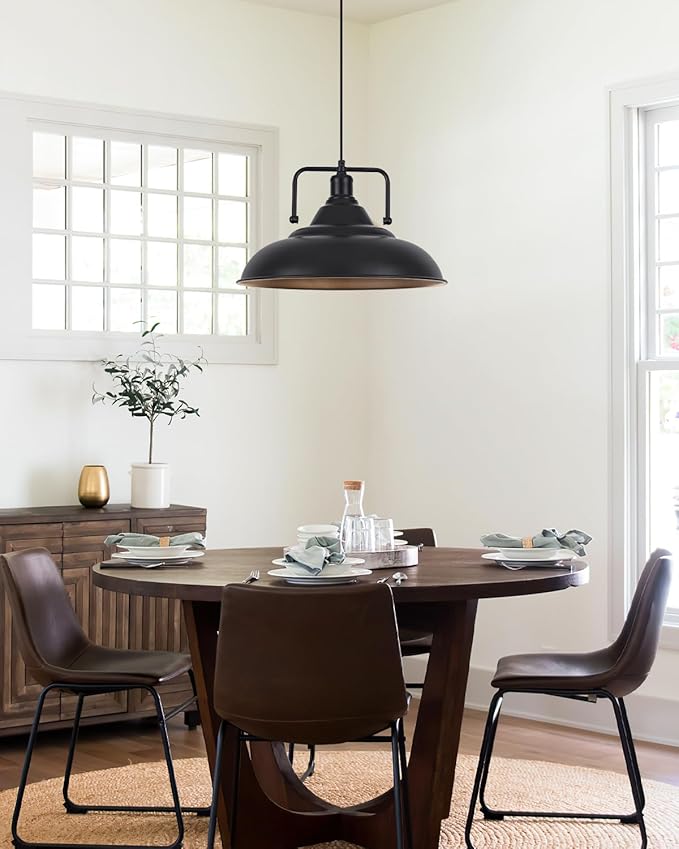 Black Pendant Light 15.7 Inch 1-Light,Large Pendant Lights for Kitchen Island,Industrial Farmhouse Pendant Light for Dinning Room Hallway Barn