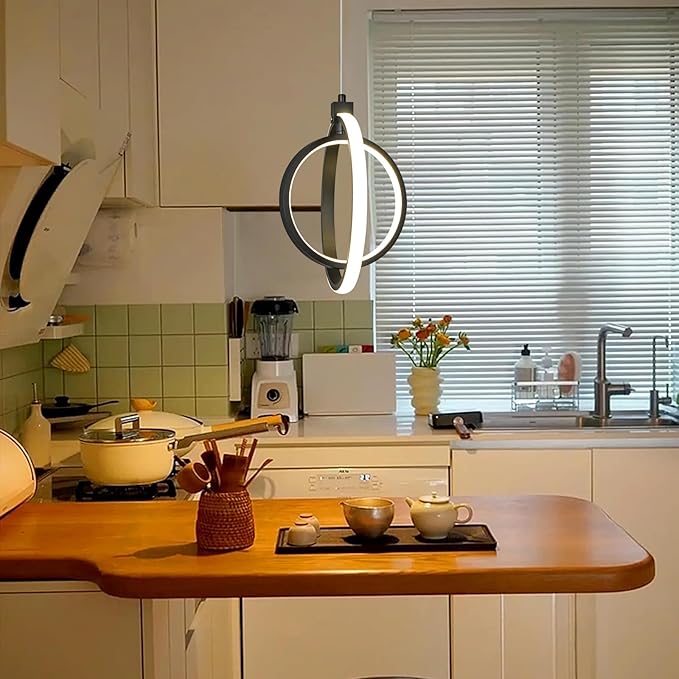 Modern LED Chandelier Black Ring Pendant Light Fixtures 4000K Dimmable Height Adjustable Pendant Lighting for Dining Room Kitchen Island Bedroom Living Room Foyer（1-Pack）