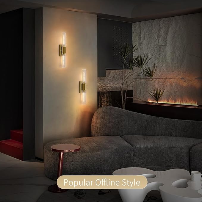 21" Gold Bathroom Sconces Set of 2 , Modern Wall Sconces Set of Two with Threaded Glass, Hardwired Up Down Wall Lighting Vanity Fixtures for Bedroom Bathroom Living Room Hallway (Bulb Not Included)