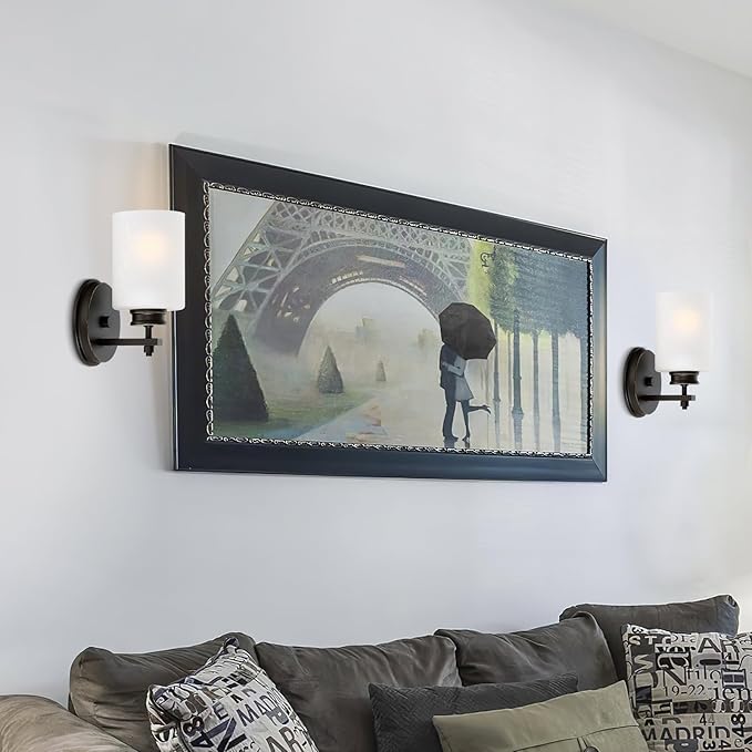 Kira Home Phoebe 8" Modern Wall Sconce with Frosted Seeded Glass Cylinder Shade, Industrial Wall Light with Cylinder Glass Shade, Oil-Rubbed Bronze Finish
