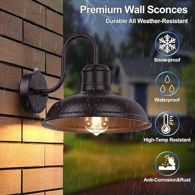 2-Pack Dusk to Dawn Outdoor Wall Sconces, Farmhouse Outside Lighting Gooseneck Barn Lights, Oil Rubbed Bronze Exterior Wall Lights, Anti-Rust Waterproof Outdoor Light for House Porch Garage Entryway