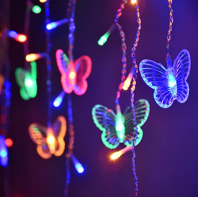 YOLIGHT Butterfly Curtain Lights 13ft 96 LED Fairy Light 8 Modes String Lights with Remote, Butterfly Hanging Decoration for Bedroom Garden Wall Ceiling Party Wedding Holiday Christmas (Multicolor)