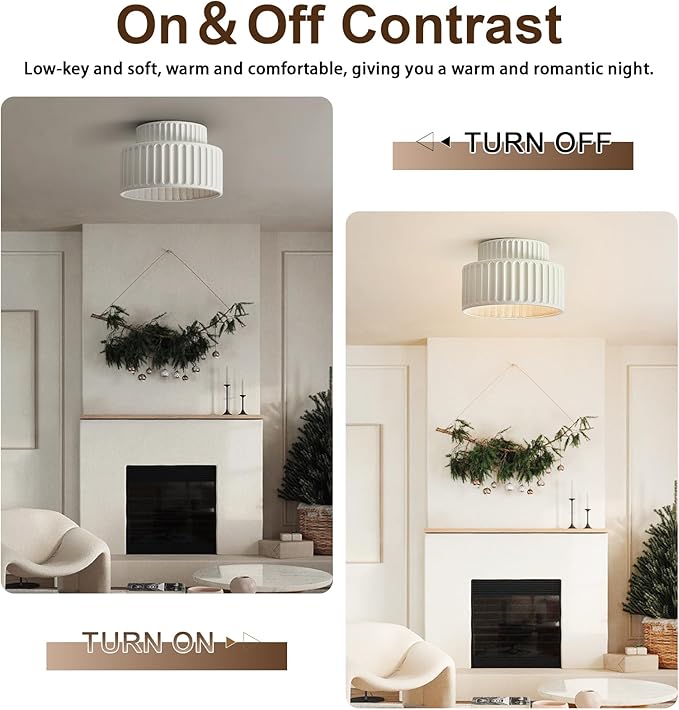 Mid Century Cream Semi Flush Mount Ceiling Light Nordic Style Round 9.1" D x 9.1" W x 6.3" H E26 Base LED Ceiling Lamp for Bedroom, Living Room, Kitchen, Hallway