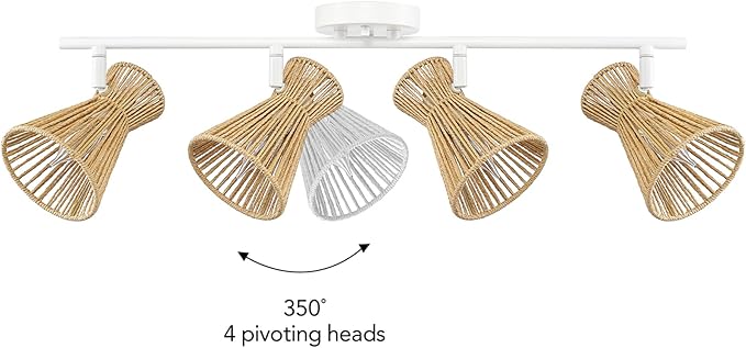 Globe Electric 64000050 28" 4-Light Track Lighting, Matte White, Natural Twine Shades, Ceiling Light, Pivot Shade, Kitchen Lights, 4 Bulb Track-Light