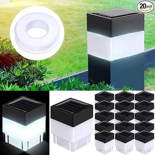 Tujoe Solar Post Cap Lights Fence Post Solar Lights 2in x 2in (5cm x 5cm)(White,20 Pack)
