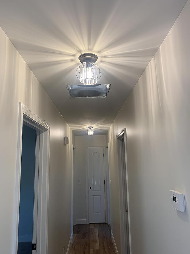 Small Oil Rubbed Bronze Hallway Light Fixture Ceiling 2 Pack- Semi Flush Mount with Crystal Cage Shade, 6.7" Low Profile Light Fixture, Dimmable E26 Base Foyer Lighting for Hallway Closet Laundry Room