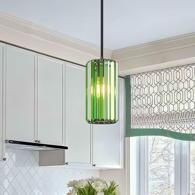 Modern Crystal Pendant Light Mini Dark Green Chandeliers Adjustable Pendant Lights Fixture for Kitchen Island Dinning Room Corridor Bedroom(Dark Green 2-Pack)