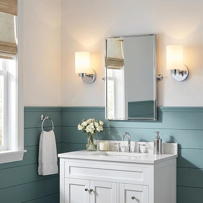 Frosted Wall Sconce Set of Two,Chrome Sconce Bathroom Lighting,Modern Chrome Vanity Light,Mid-Century Vanity Sconces for Bathroom,Livingroom,Kitchen
